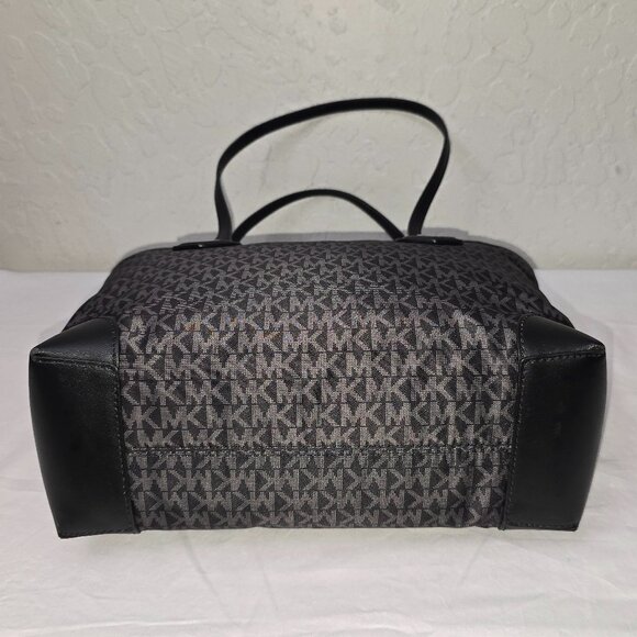 Michael Kors Eva Black / Gray Signature Logo Zip Top Shoulder Tote Bag - Picture 9 of 11